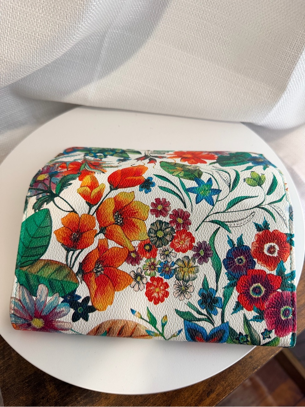 Dress Barn Floral Fold-Over Wallet Clutch - White, Green, Red, Blue - Picture 6 of 6